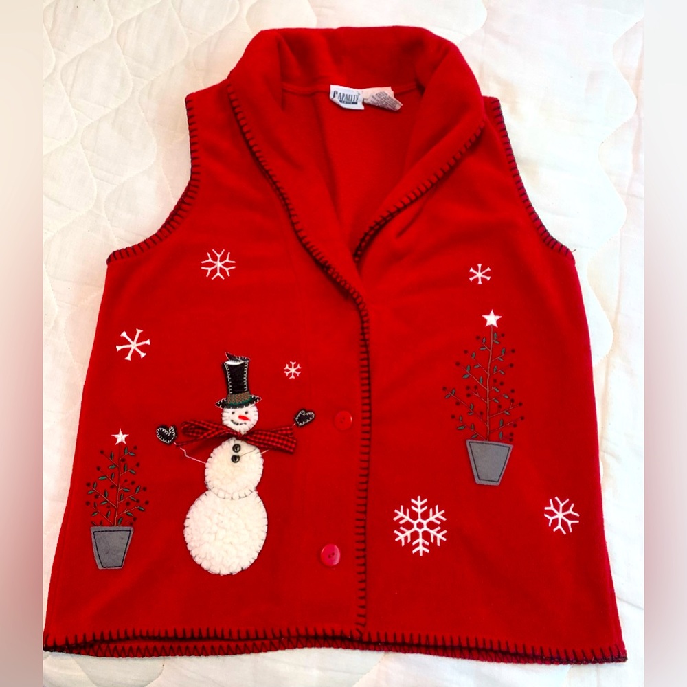 Vintage Fleece Christmas Snowman Vest Size Small Capacity Knits